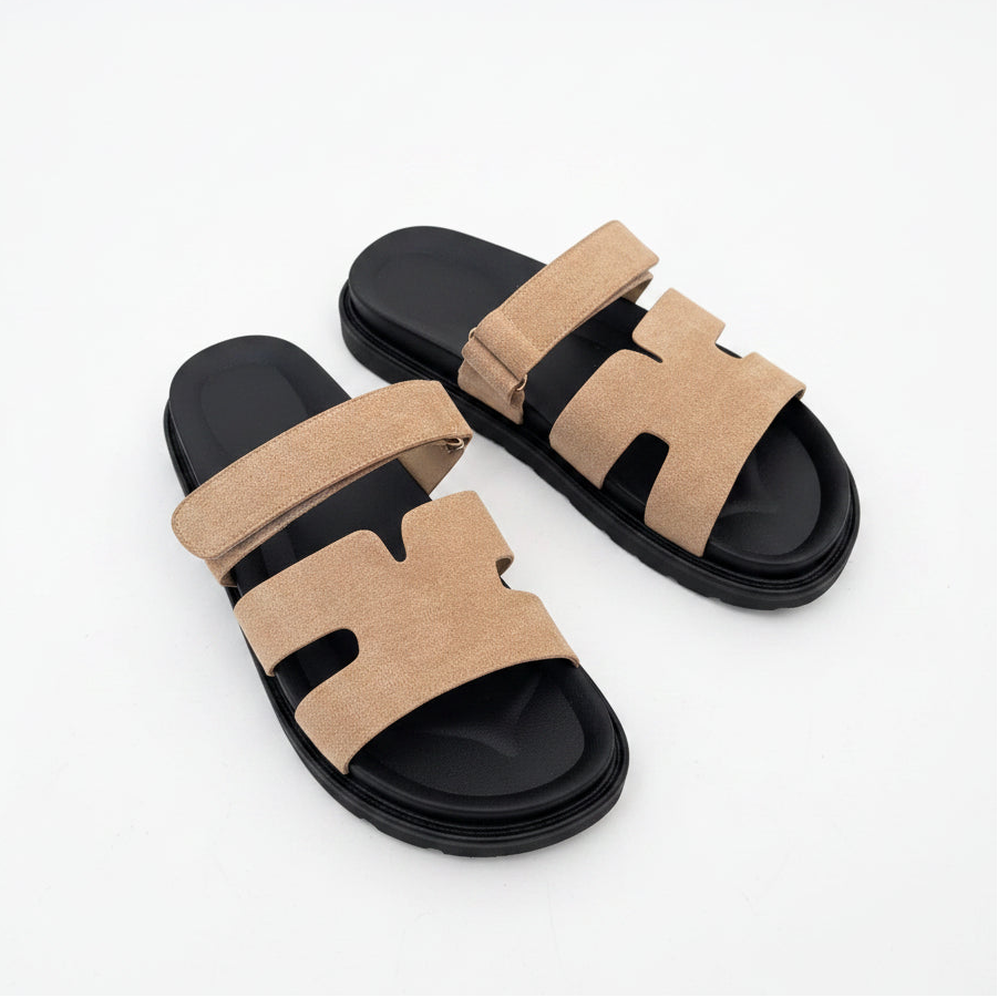 Double Strap H Cut-Out Sandals with Velcro Strap