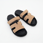 Double Strap H Cut-Out Sandals with Velcro Strap