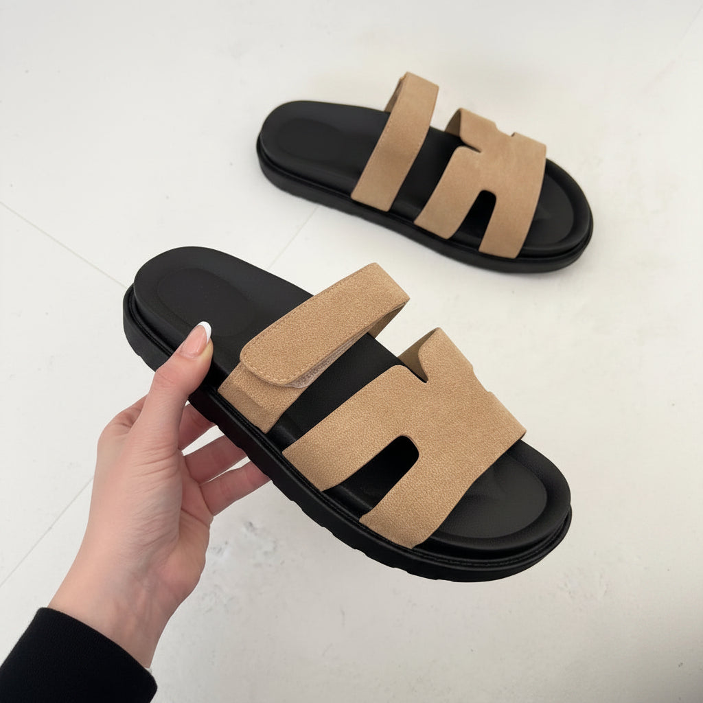 Double Strap H Cut-Out Sandals with Velcro Strap