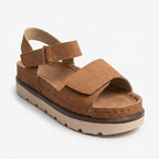Suede Effect Double Strap Velcro Flatform Sandals