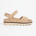 Suede Effect Double Strap Velcro Flatform Sandals