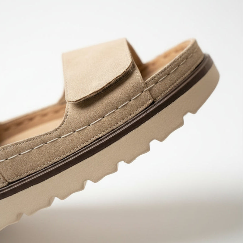 Suede Effect Double Strap Velcro Flatform Sandals