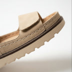 Suede Effect Double Strap Velcro Flatform Sandals