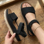 Suede Effect Double Strap Velcro Flatform Sandals