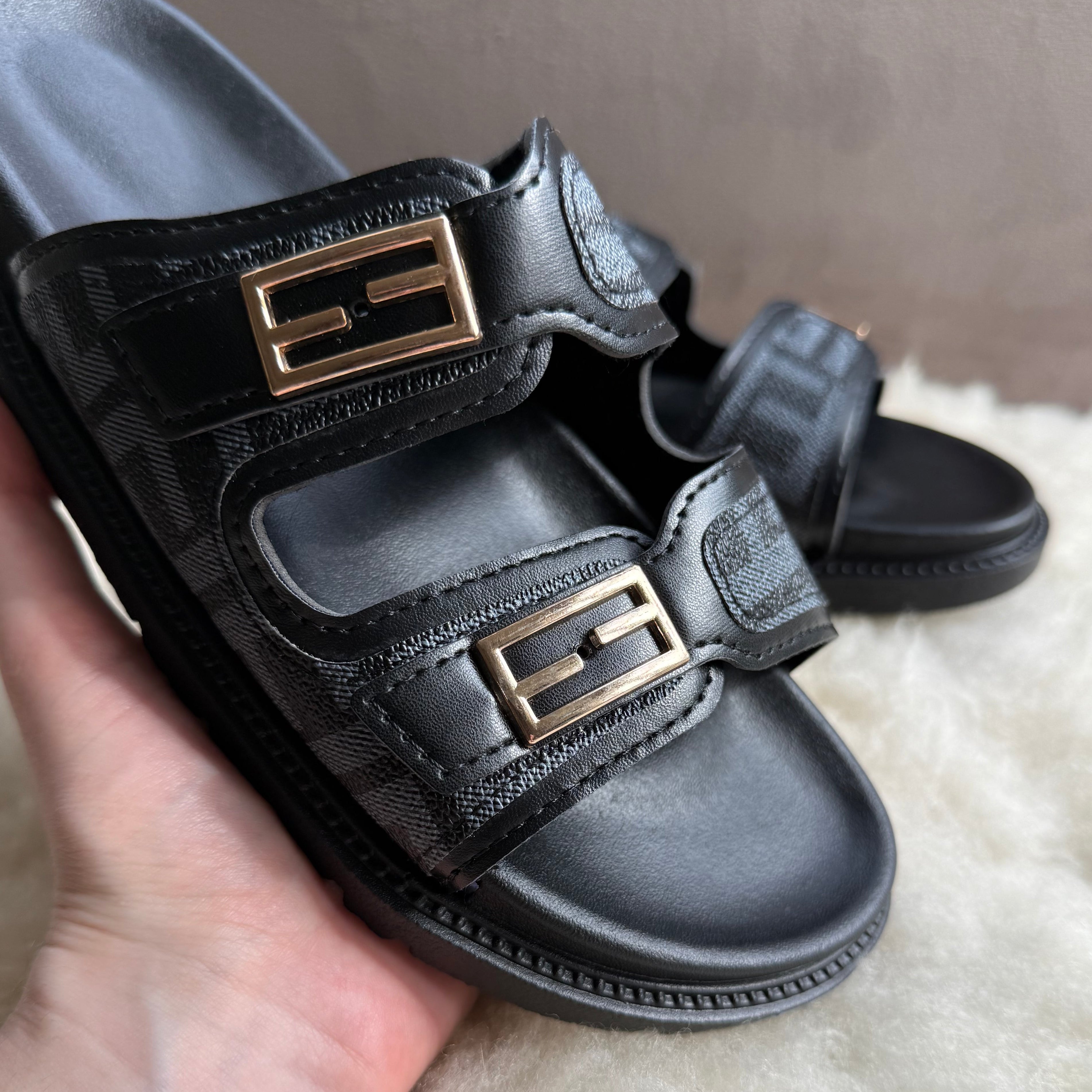Monogram Double Strap Buckle Slides