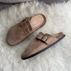 Studded Suede Effect Cork Sole Clogs
