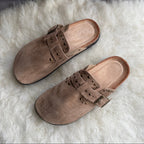 Studded Suede Effect Cork Sole Clogs