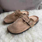 Studded Suede Effect Cork Sole Clogs
