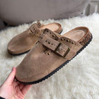 Studded Suede Effect Cork Sole Clogs