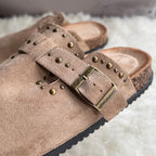 Studded Suede Effect Cork Sole Clogs