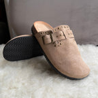 Studded Suede Effect Cork Sole Clogs