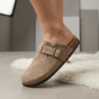 Studded Suede Effect Cork Sole Clogs