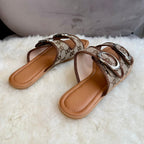 Double Strap Monogram Slide Sandals with Oval Buckle
