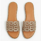 Rhinestone Embellished Geometric Cutout Design Flat Slide Sandals