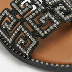 Rhinestone Embellished Geometric Cutout Design Flat Slide Sandals