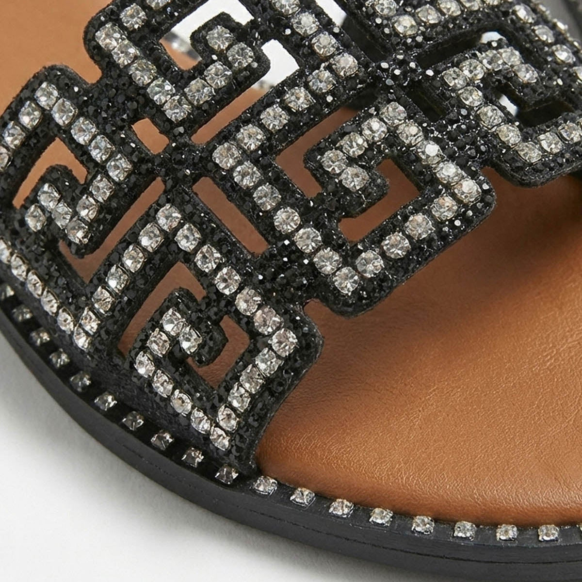 Rhinestone Embellished Geometric Cutout Design Flat Slide Sandals