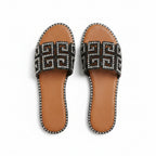 Rhinestone Embellished Geometric Cutout Design Flat Slide Sandals