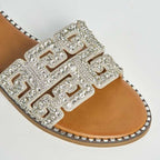 Rhinestone Embellished Geometric Cutout Design Flat Slide Sandals