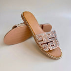 Rhinestone Embellished Geometric Cutout Design Flat Slide Sandals