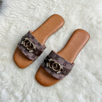 Monogram Print Sliders with Interlocking Ring Detail