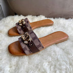 Monogram Print Sliders with Interlocking Ring Detail