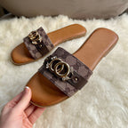 Monogram Print Sliders with Interlocking Ring Detail