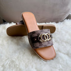Monogram Print Sliders with Interlocking Ring Detail