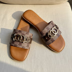 Monogram Print Sliders with Interlocking Ring Detail