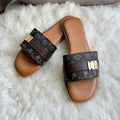 Monogram Gold Clasp Slide Sandals