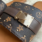 Monogram Gold Clasp Slide Sandals