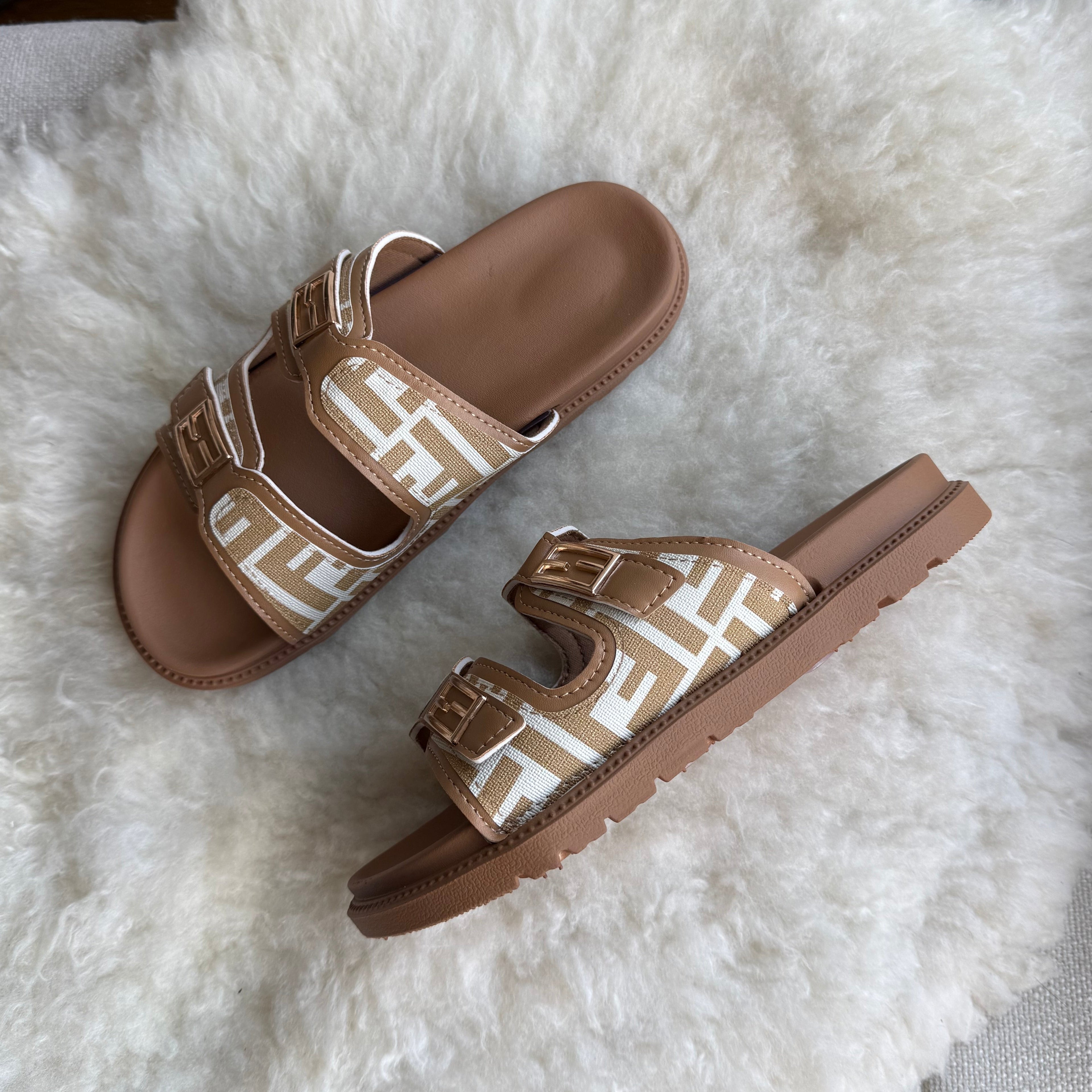 Monogram Double Strap Buckle Slides