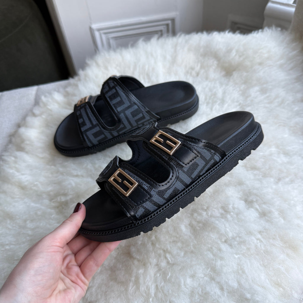 Monogram Double Strap Buckle Slides
