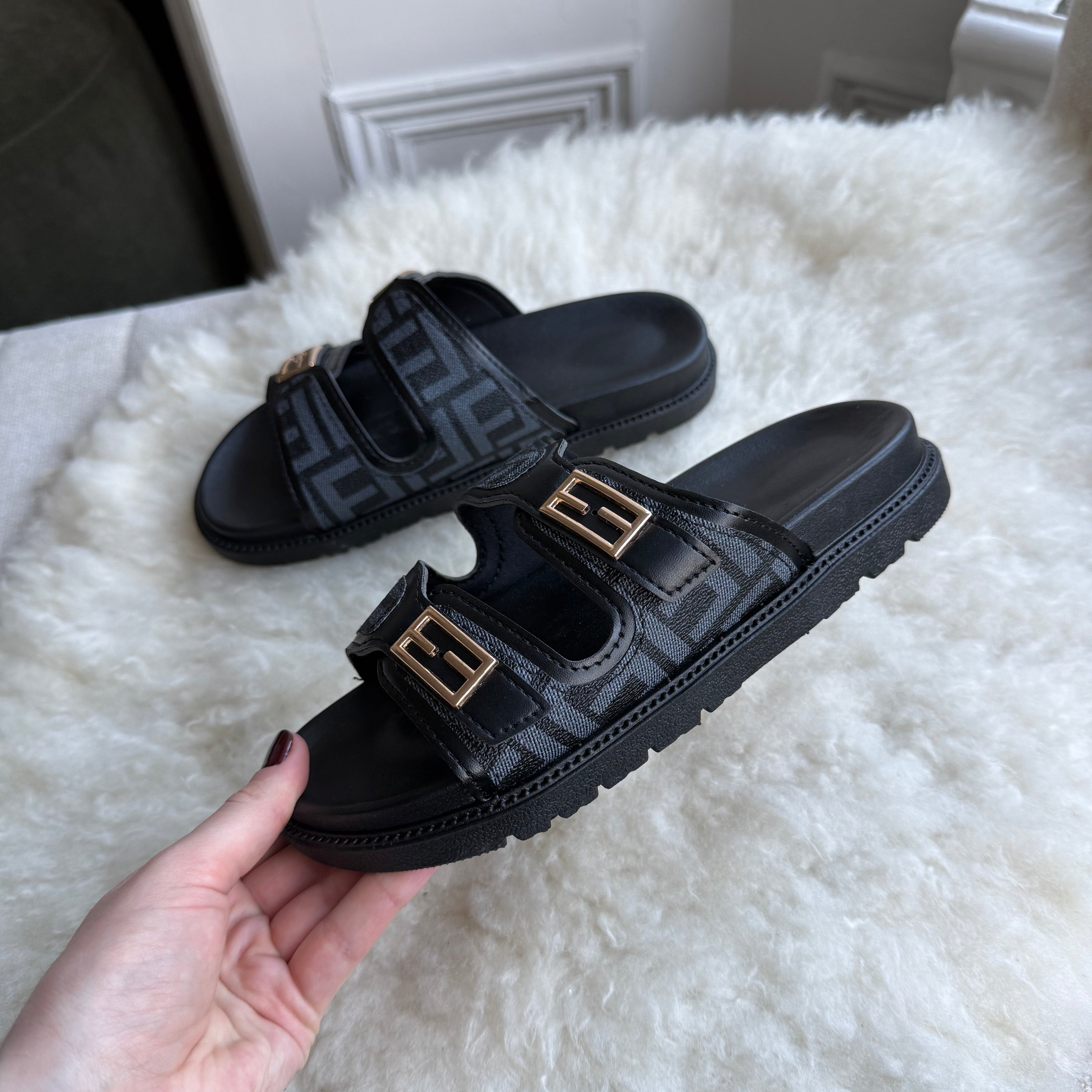 Monogram Double Strap Buckle Slides