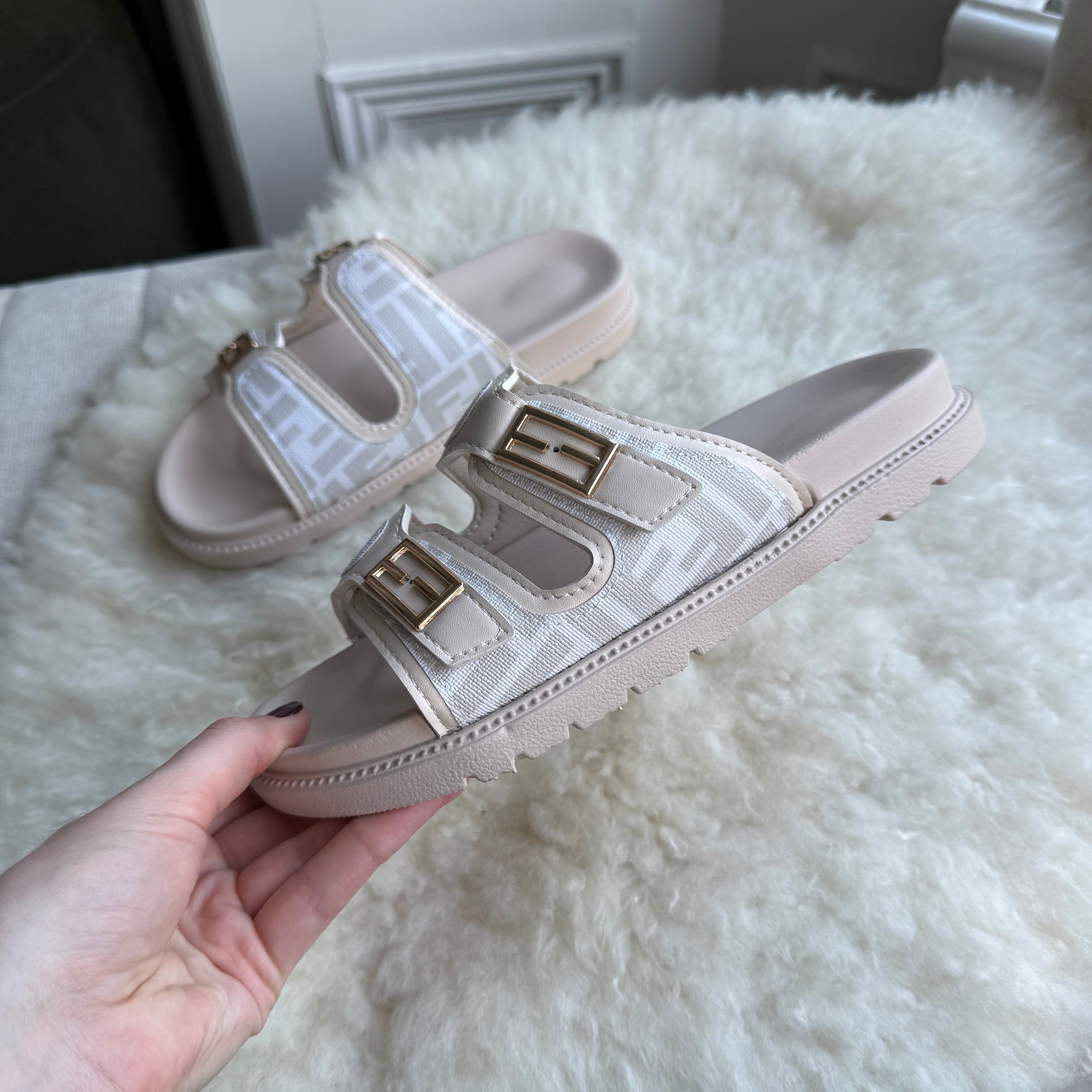 Monogram Double Strap Buckle Slides