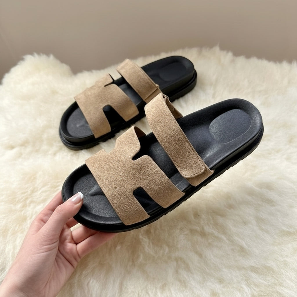 Double Strap H Cut-Out Sandals with Velcro Strap