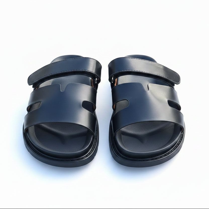 Double Strap H Cut-Out Sandals with Velcro Strap