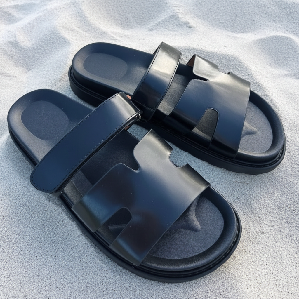 Double Strap H Cut-Out Sandals with Velcro Strap
